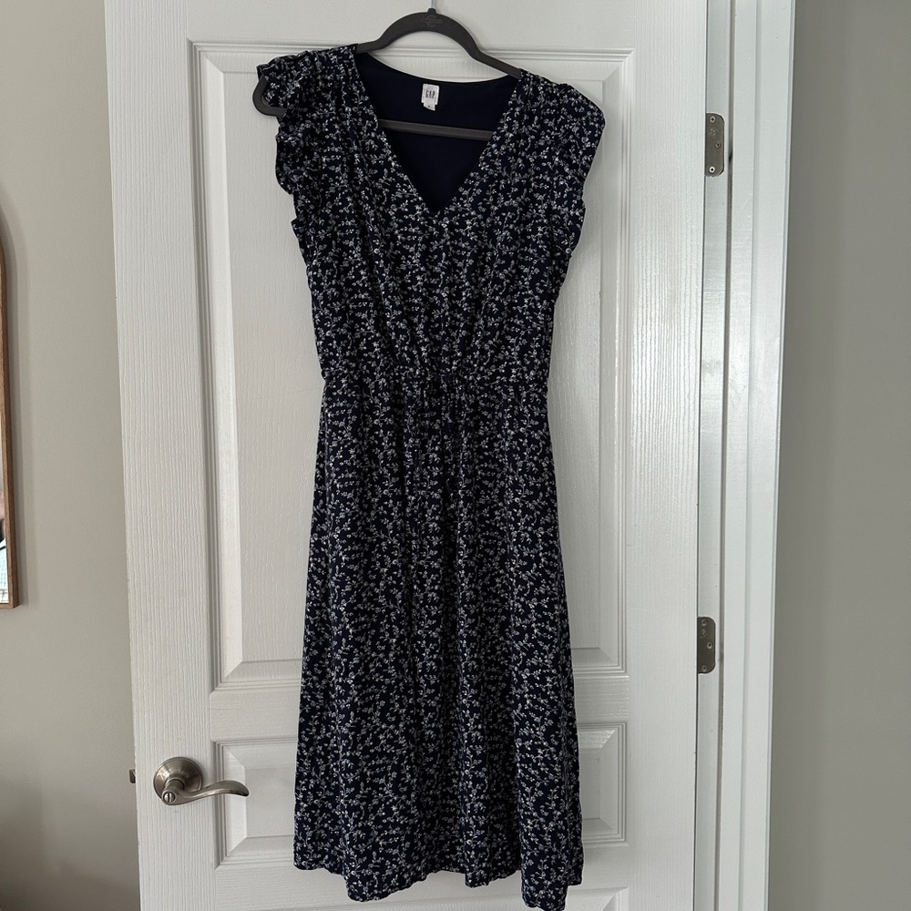 GAP Blue and White Asymmetrical Midi Sundress